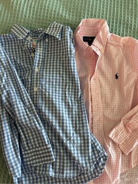 Ralph Lauren Boys' Blue & shrimp & grits Pink Gingham Button-Down Shirts (Pair)